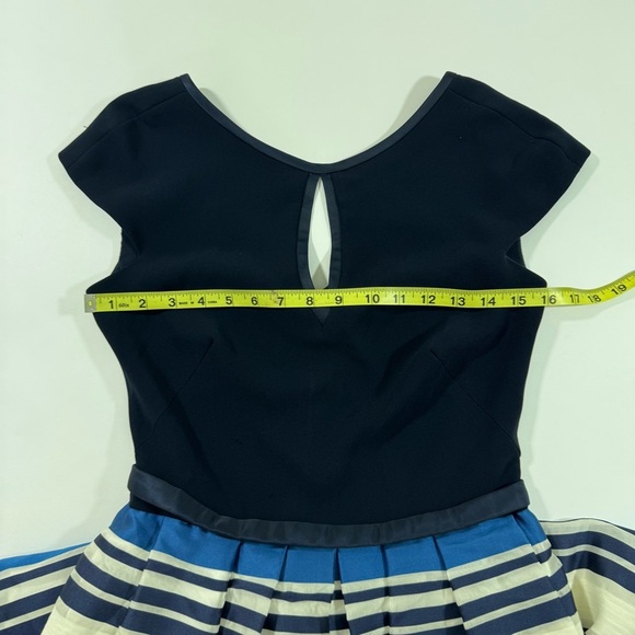 Theia Jacquard Nautical Stripe Midi Dress Blue Cap Sleeve V Back - Picture 9 of 12